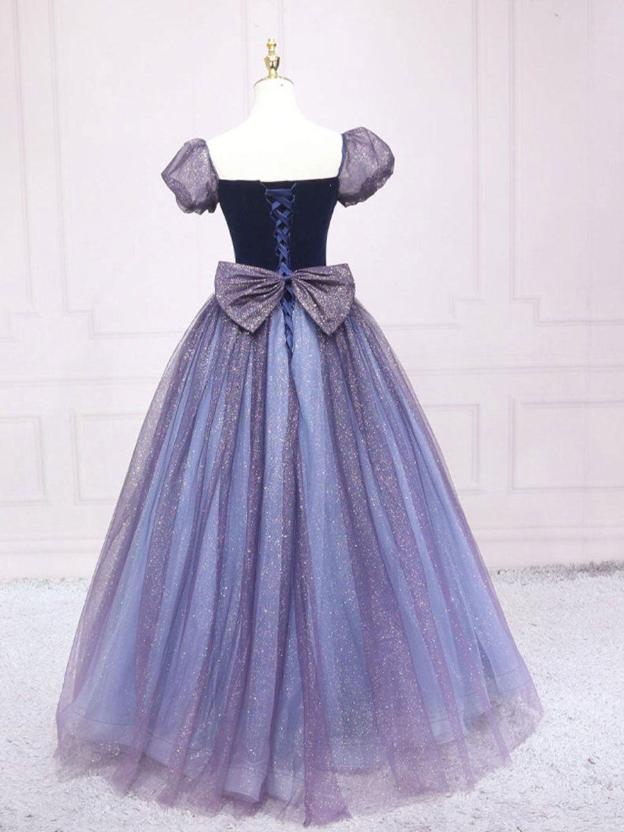 Quinceanera Dress Purple Tulle Long Prom Dresses Shiny Purple Tulle Formal Gown Sweet Dress - KissProm