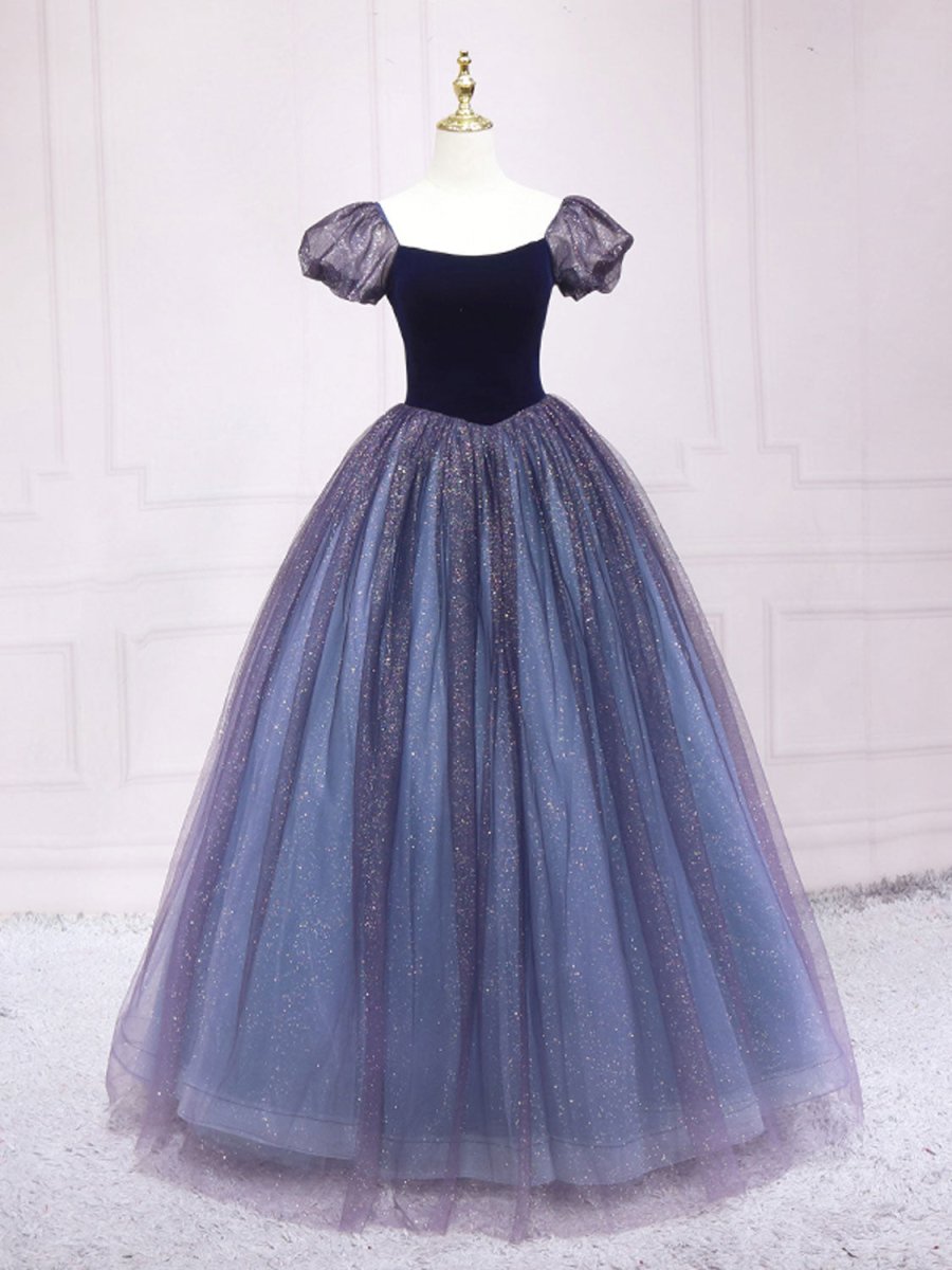 Quinceanera Dress Purple Tulle Long Prom Dresses Shiny Purple Tulle Formal Gown Sweet Dress - KissProm