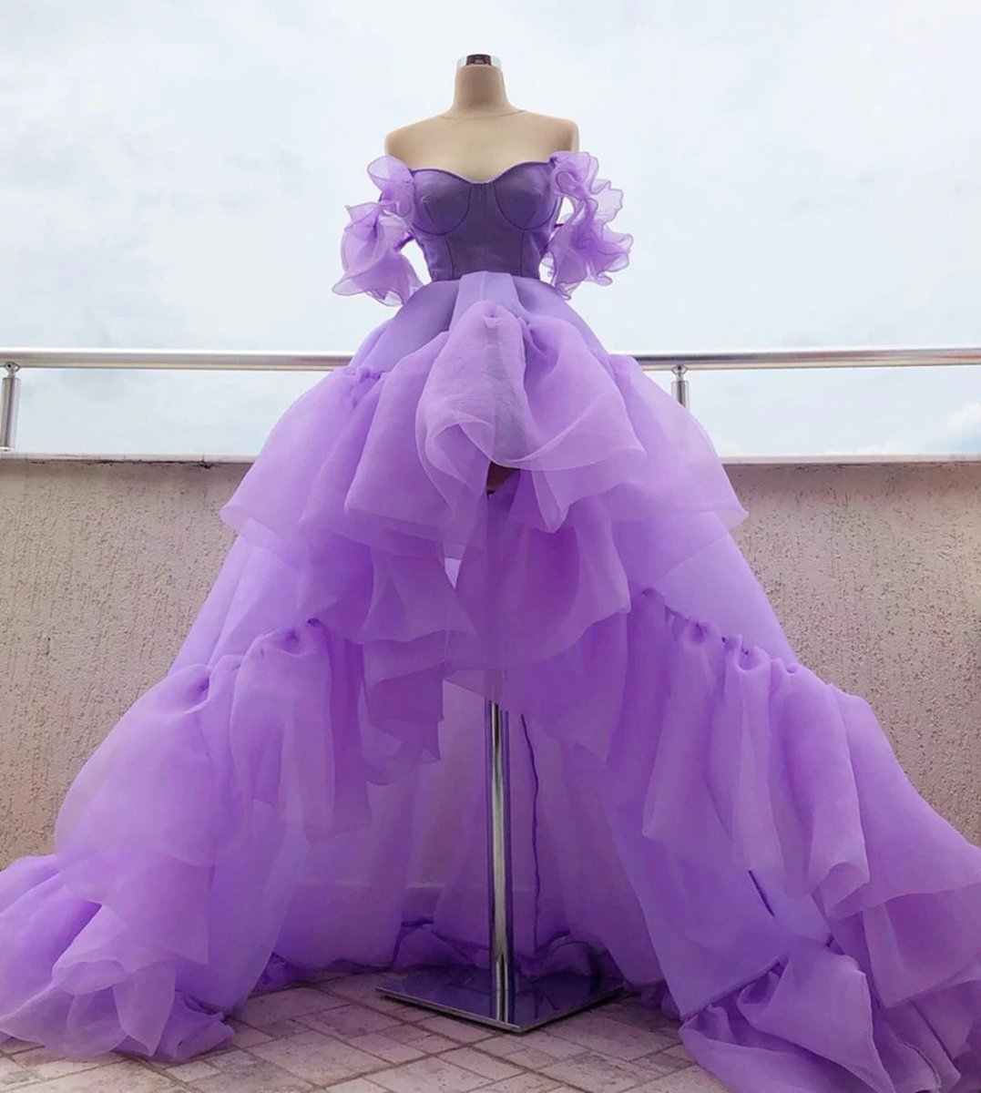 Off the Shoulder Lavender High Low Quinceanera Dresses - KissProm