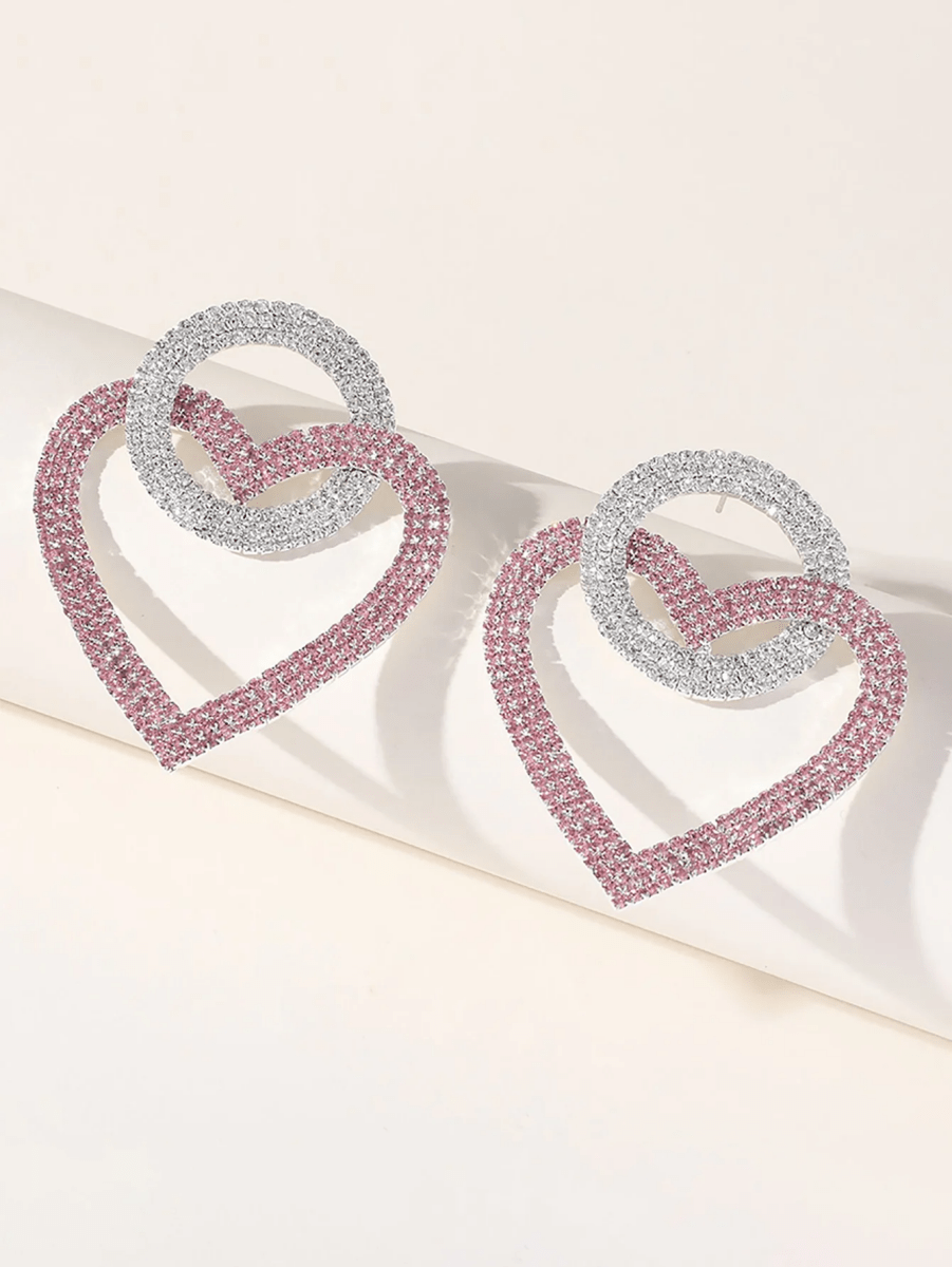 Pink Rhinestones Heart Hoop Earrings - KissProm