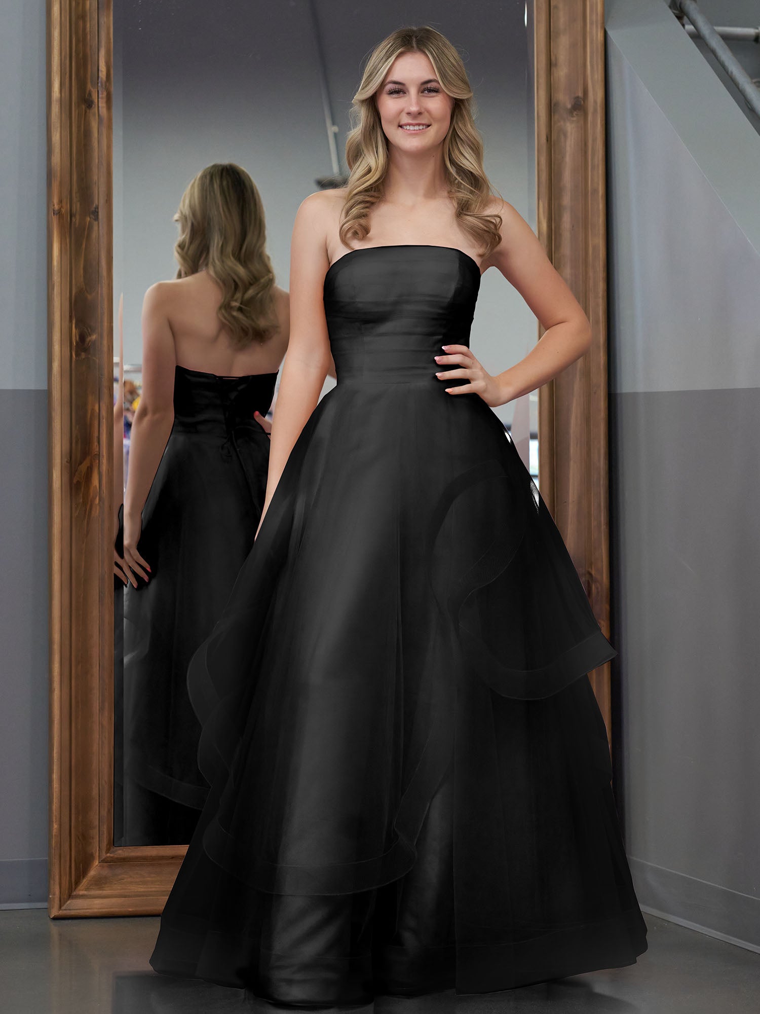 T252020D Elsa D - Romantic Elsa Organza A-line Gown with Strapless