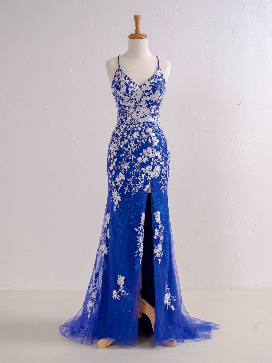 Elizabell | Mermaid V Neck Long Prom Dress with Appliques Beading - KissProm