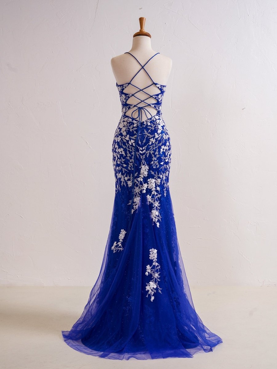 Elizabell | Mermaid V Neck Long Prom Dress with Appliques Beading - KissProm