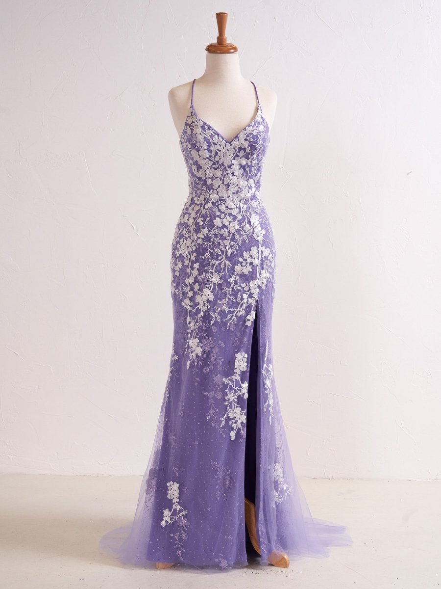 Elizabell | Mermaid V Neck Long Prom Dress with Appliques Beading - KissProm