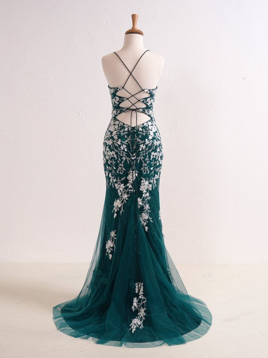 Elizabell | Mermaid V Neck Long Prom Dress with Appliques Beading - KissProm