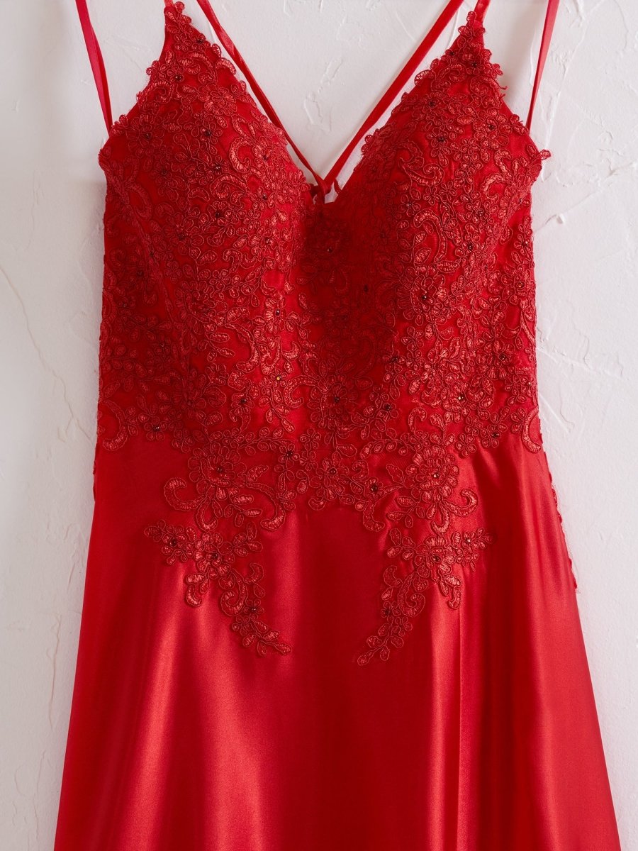 Red spaghetti strap on sale gown