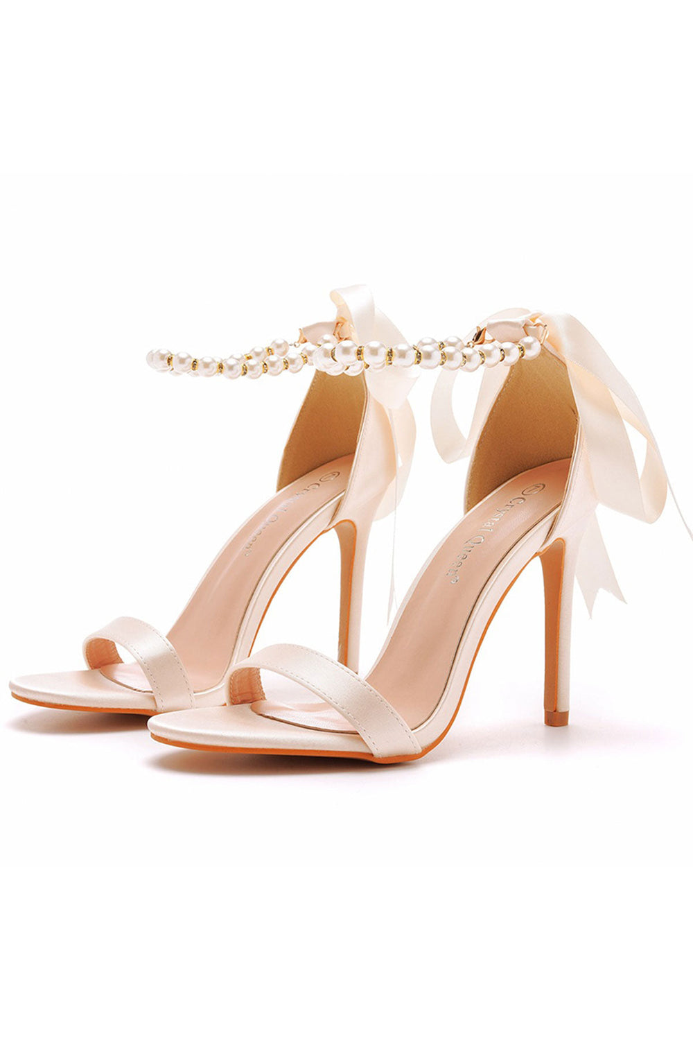 Satin Pearl Open Toe Ankle Strap High Heels