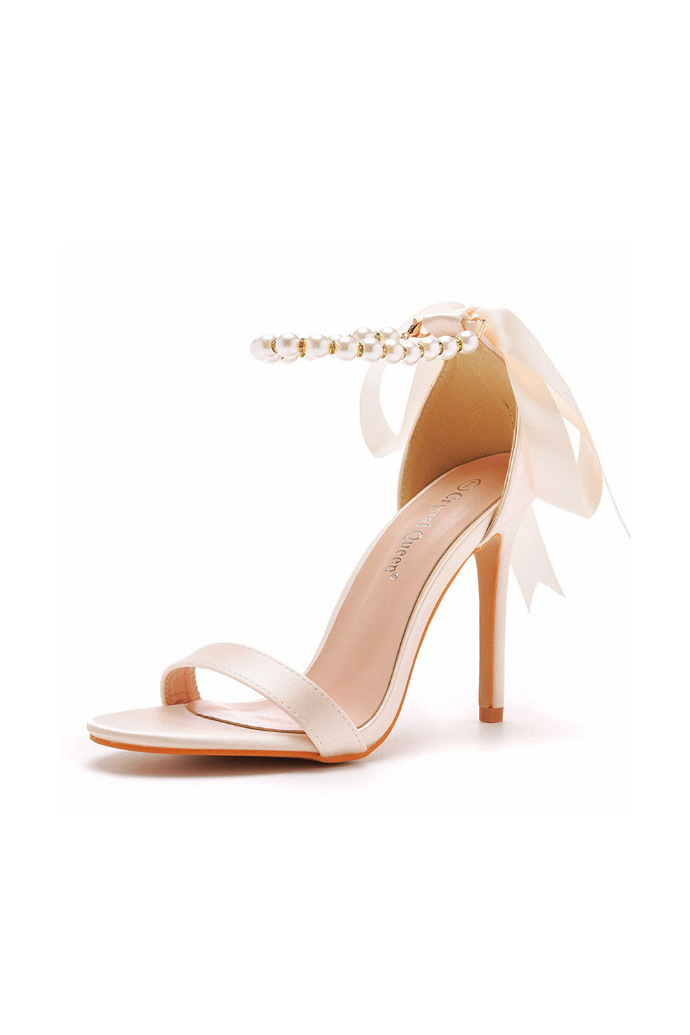 Satin Pearl Open Toe Ankle Strap High Heels