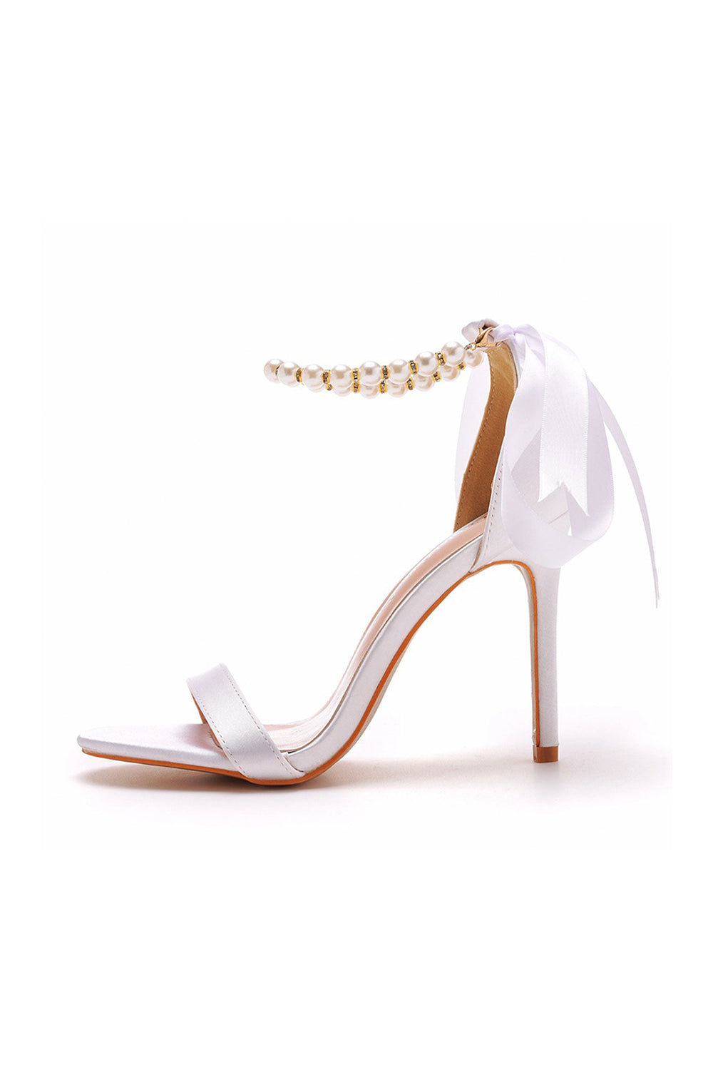 Satin Pearl Open Toe Ankle Strap High Heels