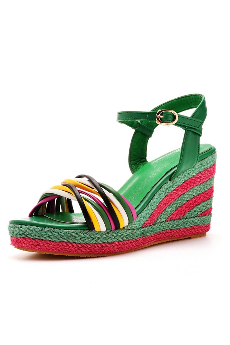 Bohemian Open Toe Platform Sandals Woven Straw Wedges - KissProm