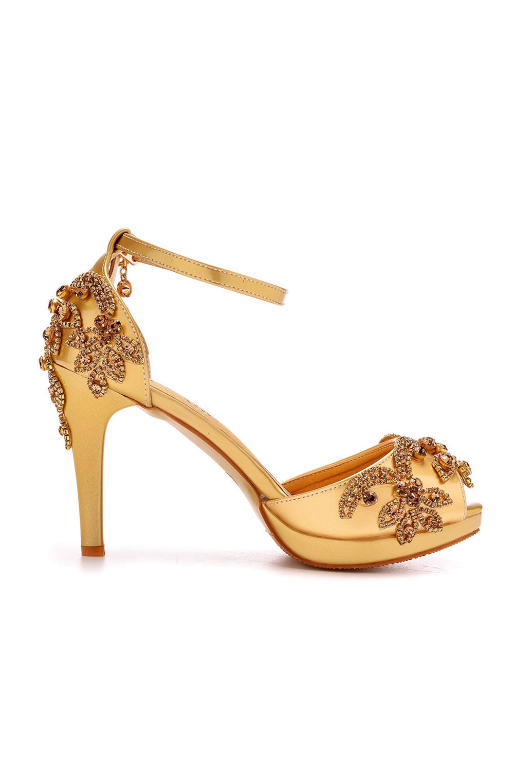 Rhinestone Flowers Decor Peep Toe Platform Stiletto Ankle-strap High Heels