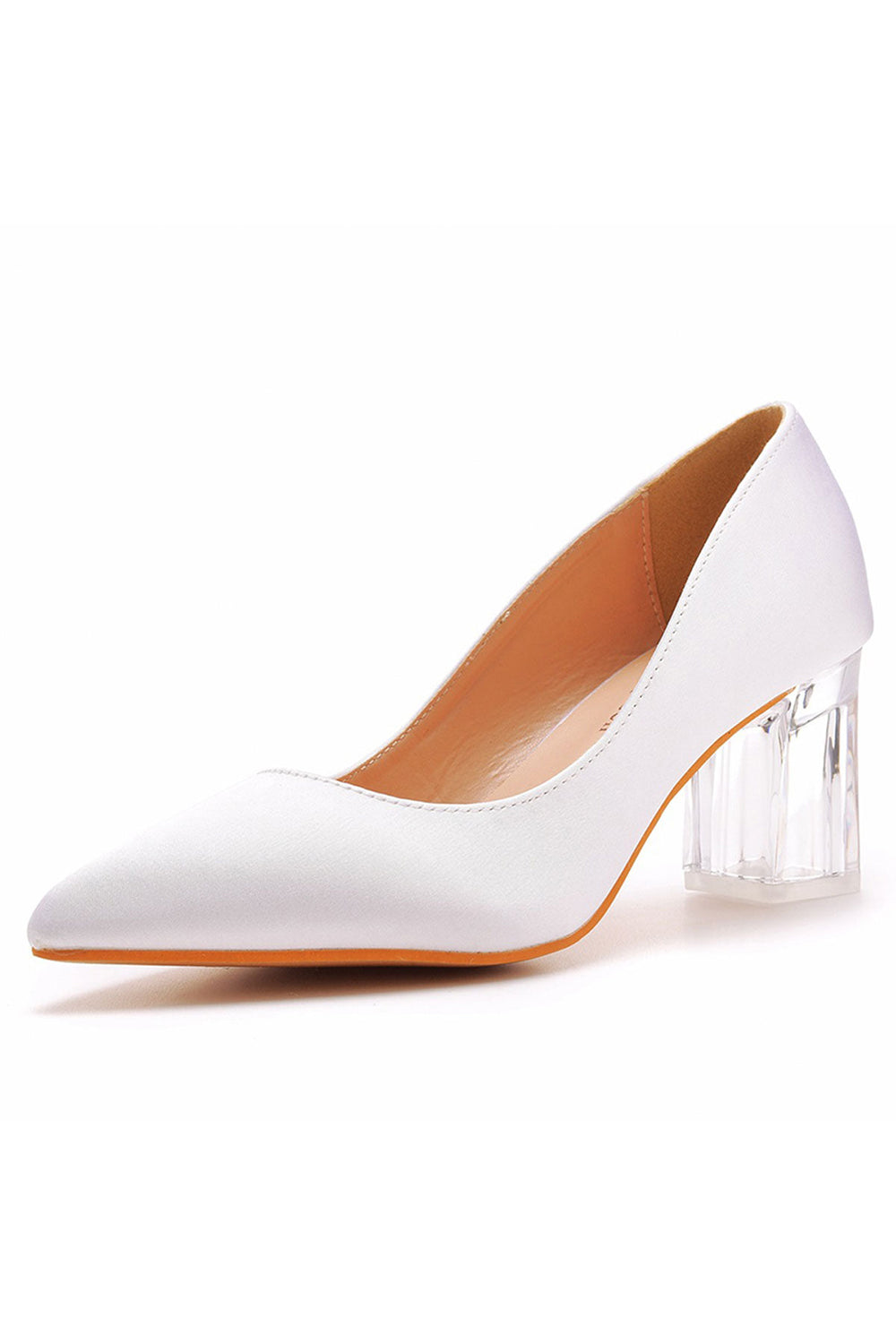 Simple White Pointed Toe Transparent Block Heels KissProm