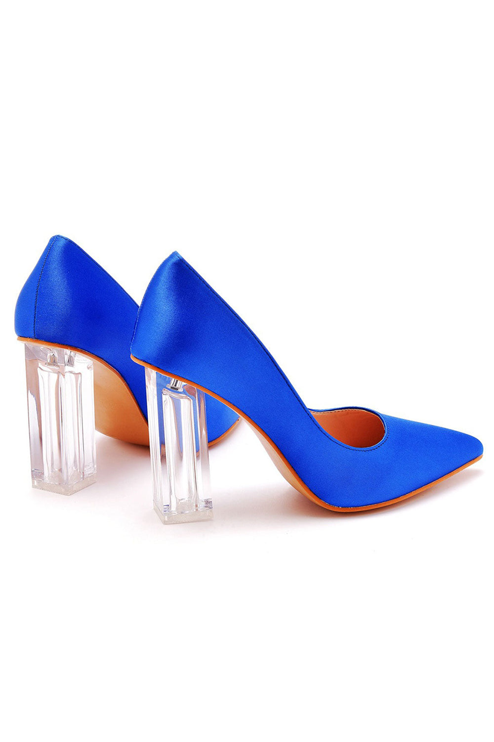 Simple Satin Slip on Pointed Toe Transparent Block Heels