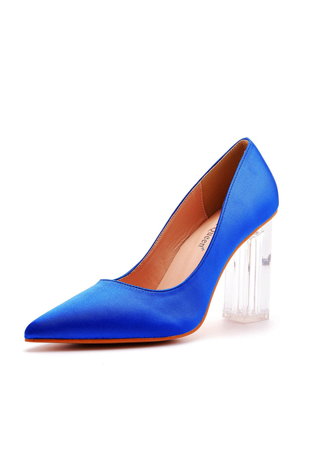 Simple Satin Slip on Pointed Toe Transparent Block Heels