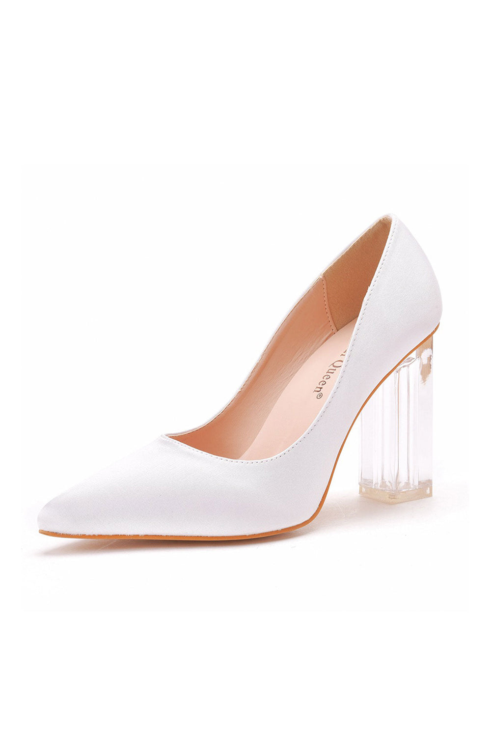 Simple Satin Slip on Pointed Toe Transparent Block Heels