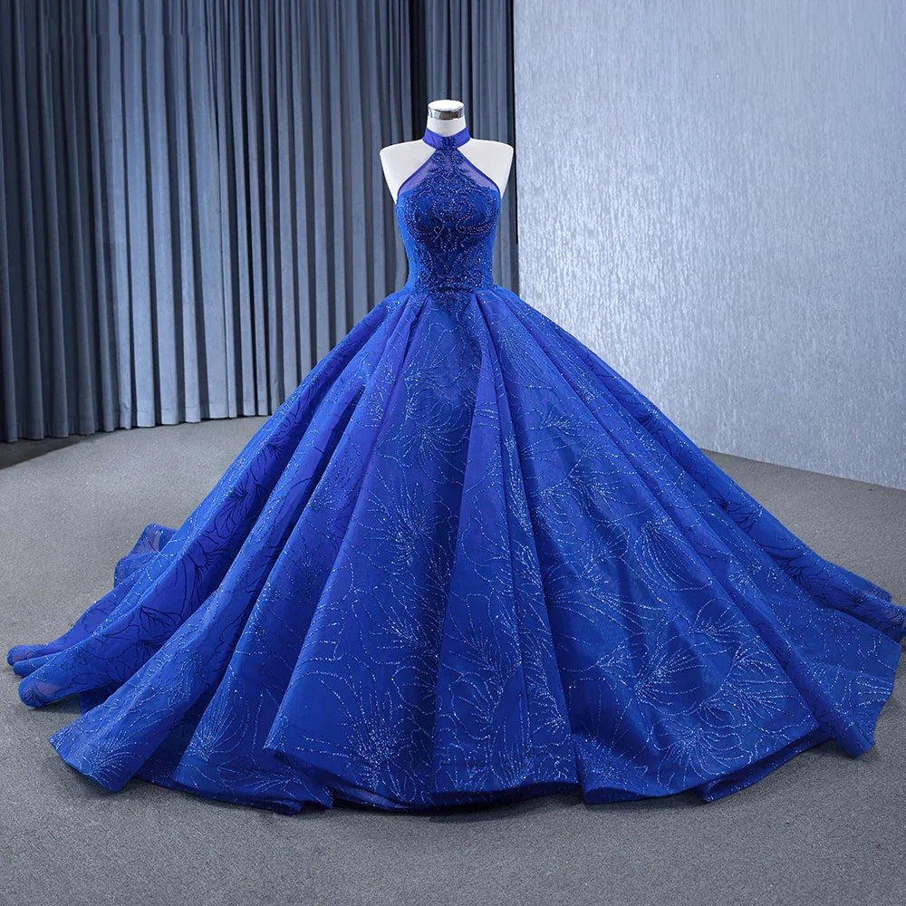 Royal Blue Ball Gown Halter Sleeveless Quinceanera Dress