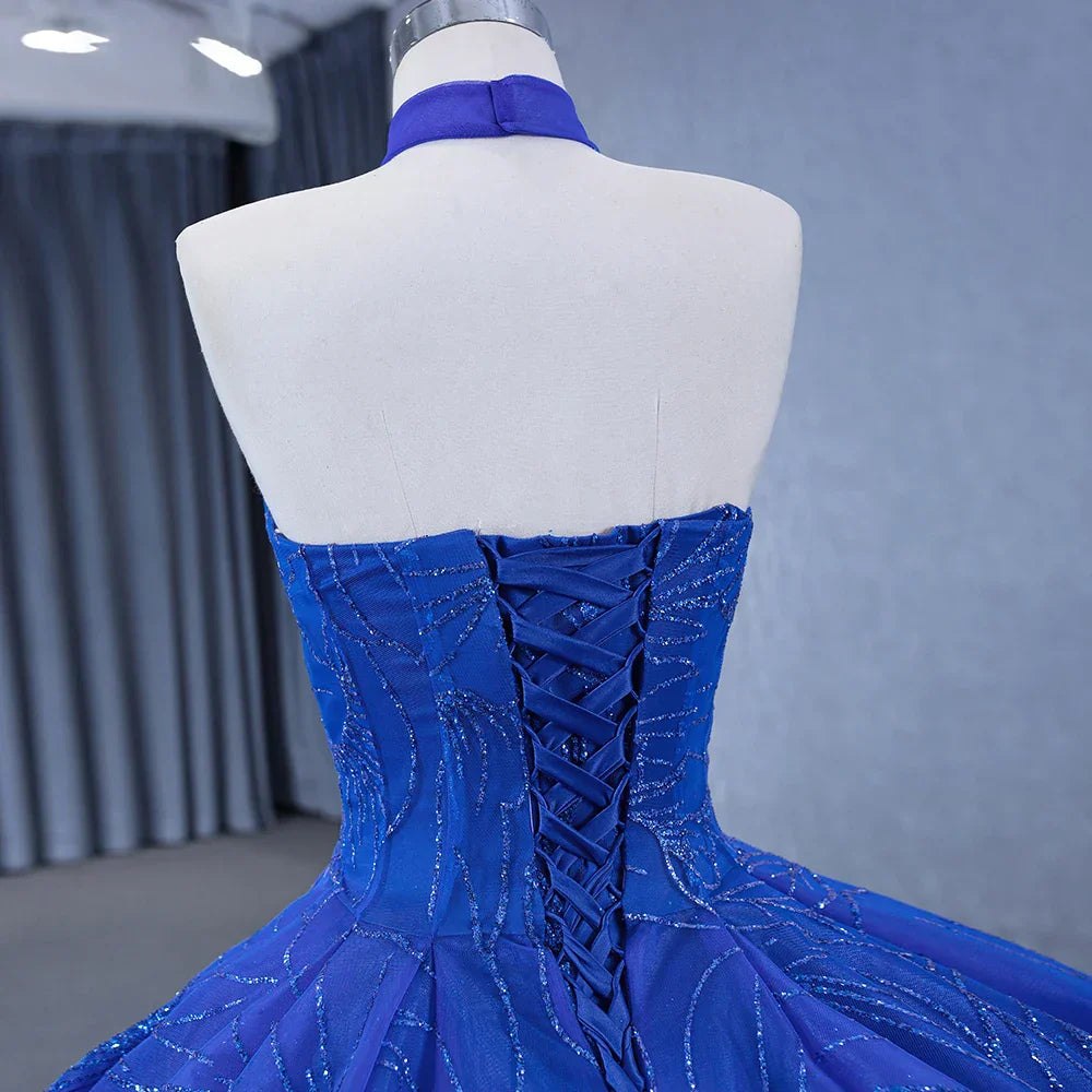 Royal Blue Ball Gown Halter Sleeveless Quinceanera Dress