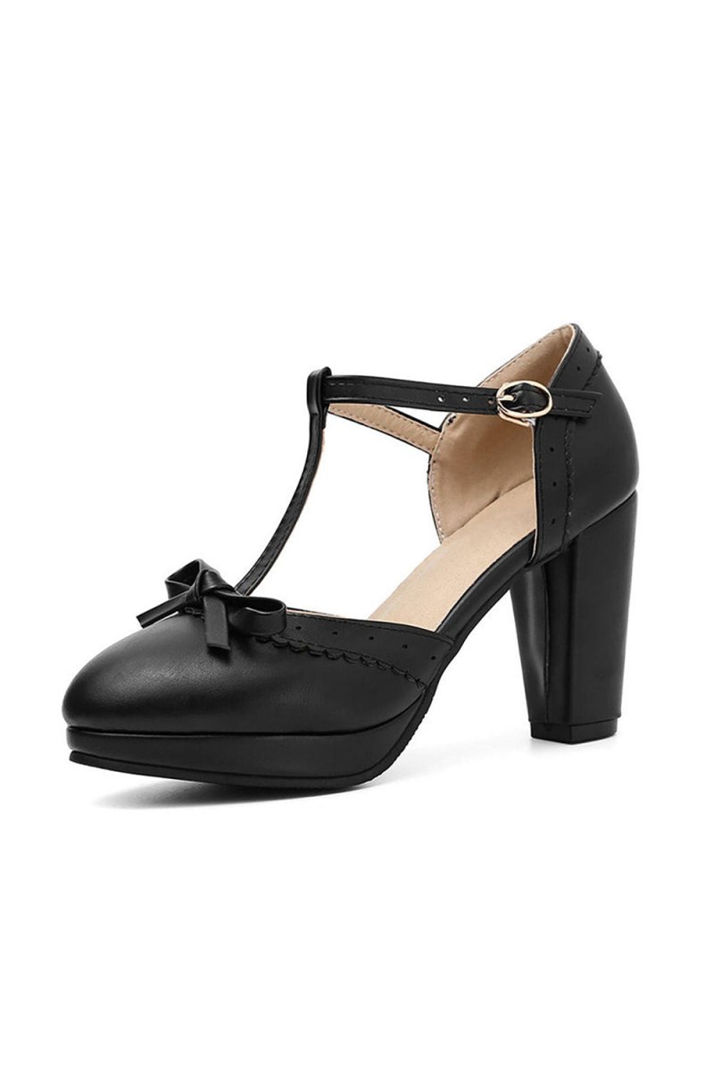 Retro Bow T - Strap High Heels Shoes - KissProm