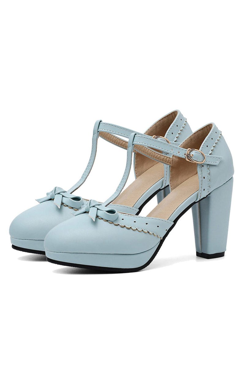 Retro Bow T - Strap High Heels Shoes - KissProm