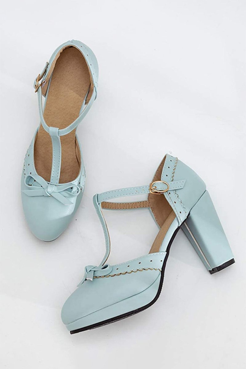 Retro Bow T - Strap High Heels Shoes - KissProm