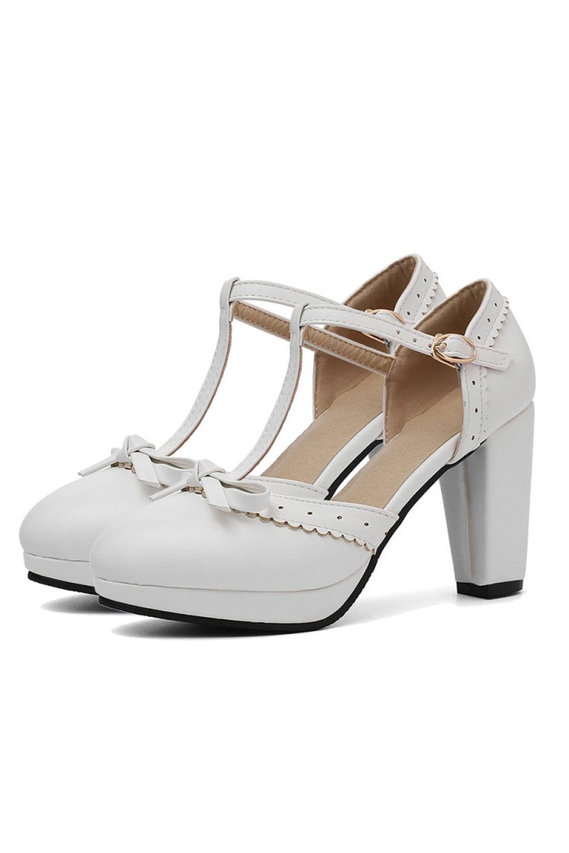 Retro Bow T - Strap High Heels Shoes - KissProm