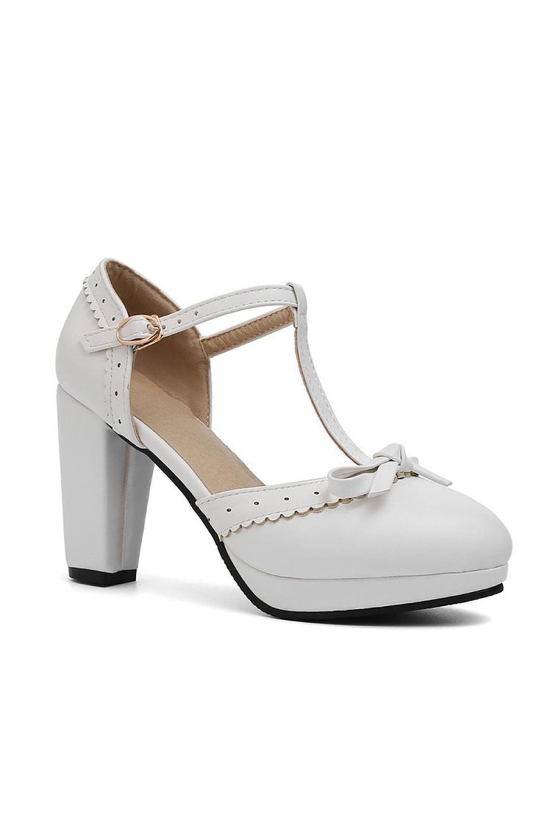 Retro Bow T - Strap High Heels Shoes - KissProm