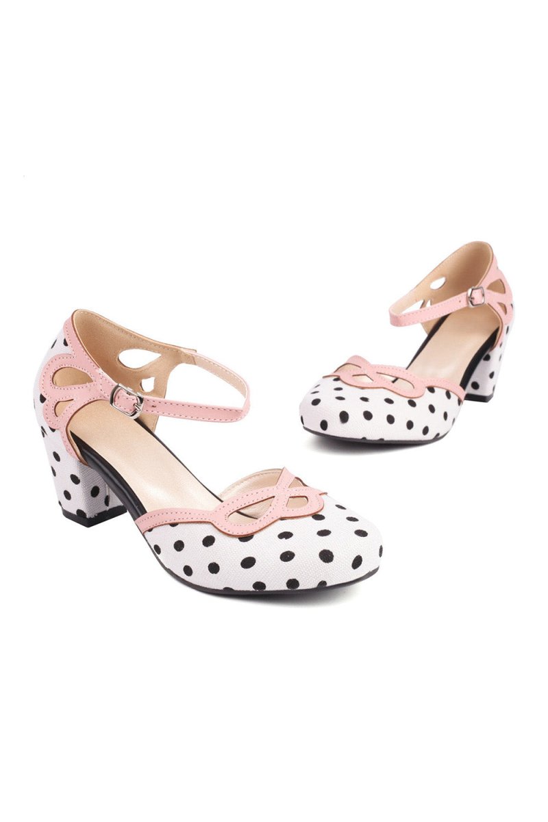 Stripe & Polka Dots Buckled High Heel Shoes - KissProm