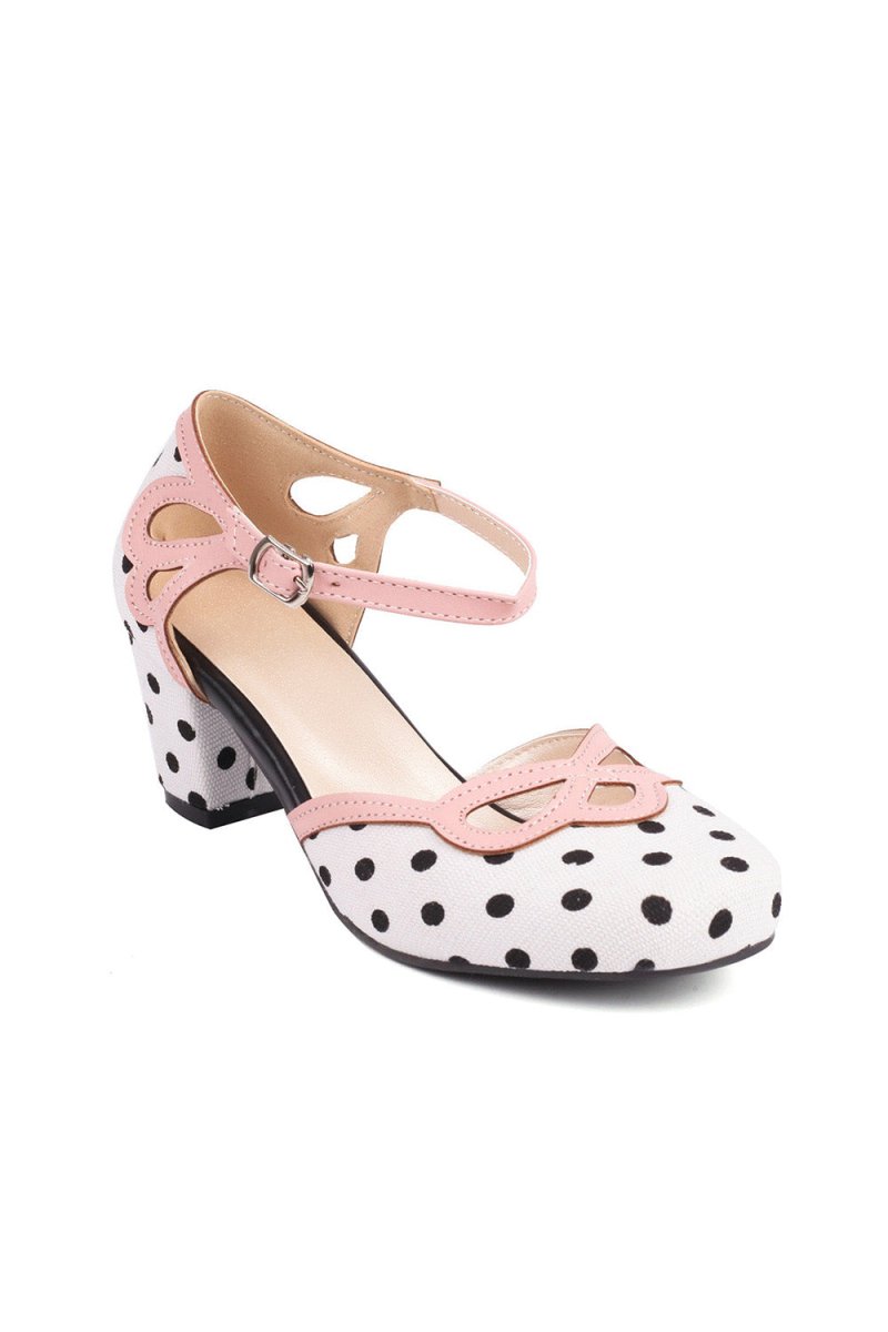 Stripe & Polka Dots Buckled High Heel Shoes - KissProm