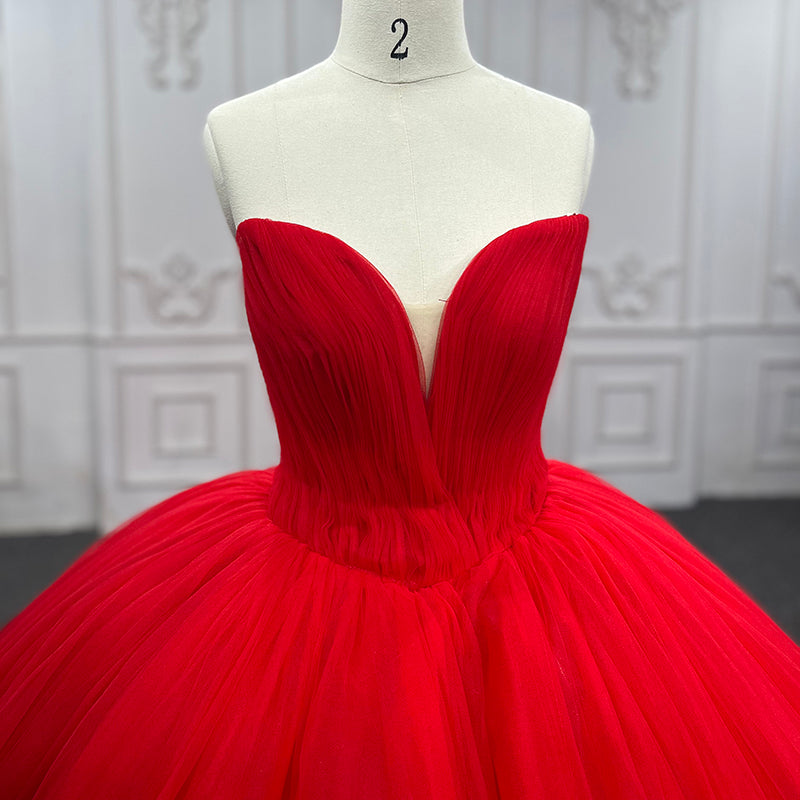 Quinceanera Dress Simple Red Sweetheart Party Dress Ruched Sleeveless Prom Dresses Ball Gown - KissProm