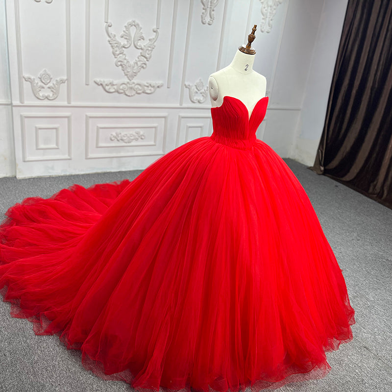 Quinceanera Dress Simple Red Sweetheart Party Dress Ruched Sleeveless Prom Dresses Ball Gown - KissProm