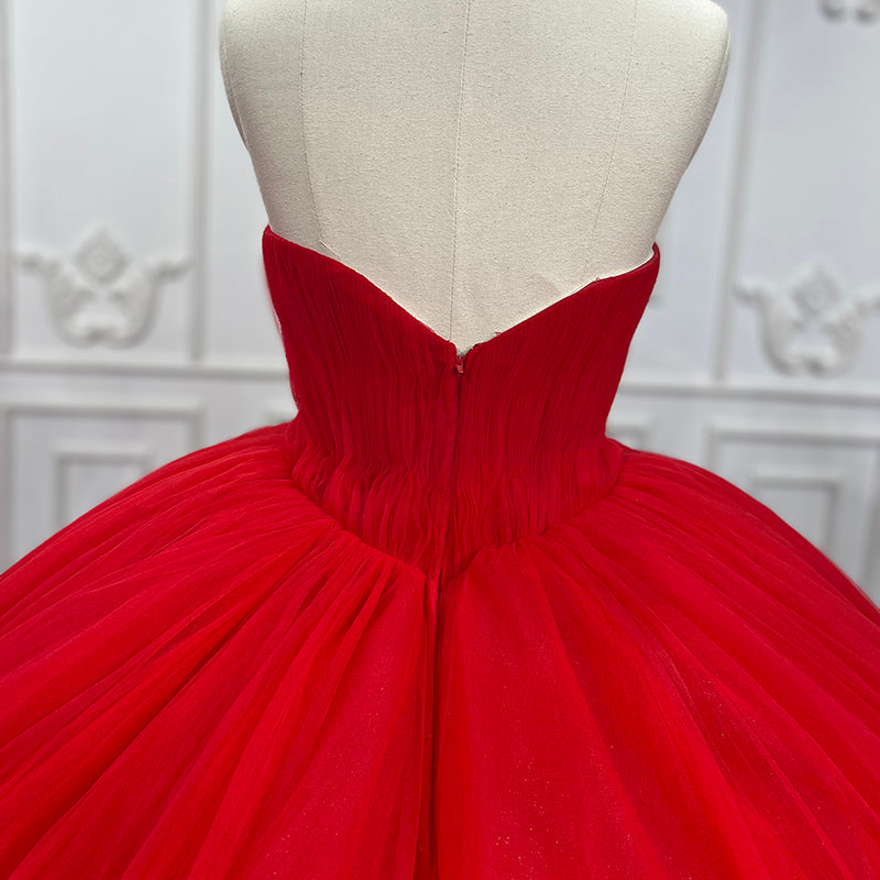 Quinceanera Dress Simple Red Sweetheart Party Dress Ruched Sleeveless Prom Dresses Ball Gown - KissProm