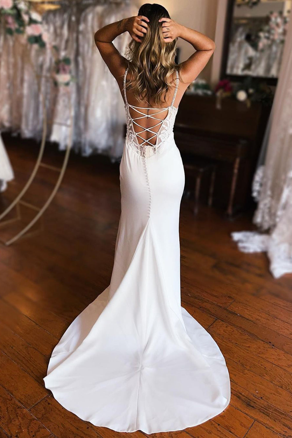 White lace clearance up back dress