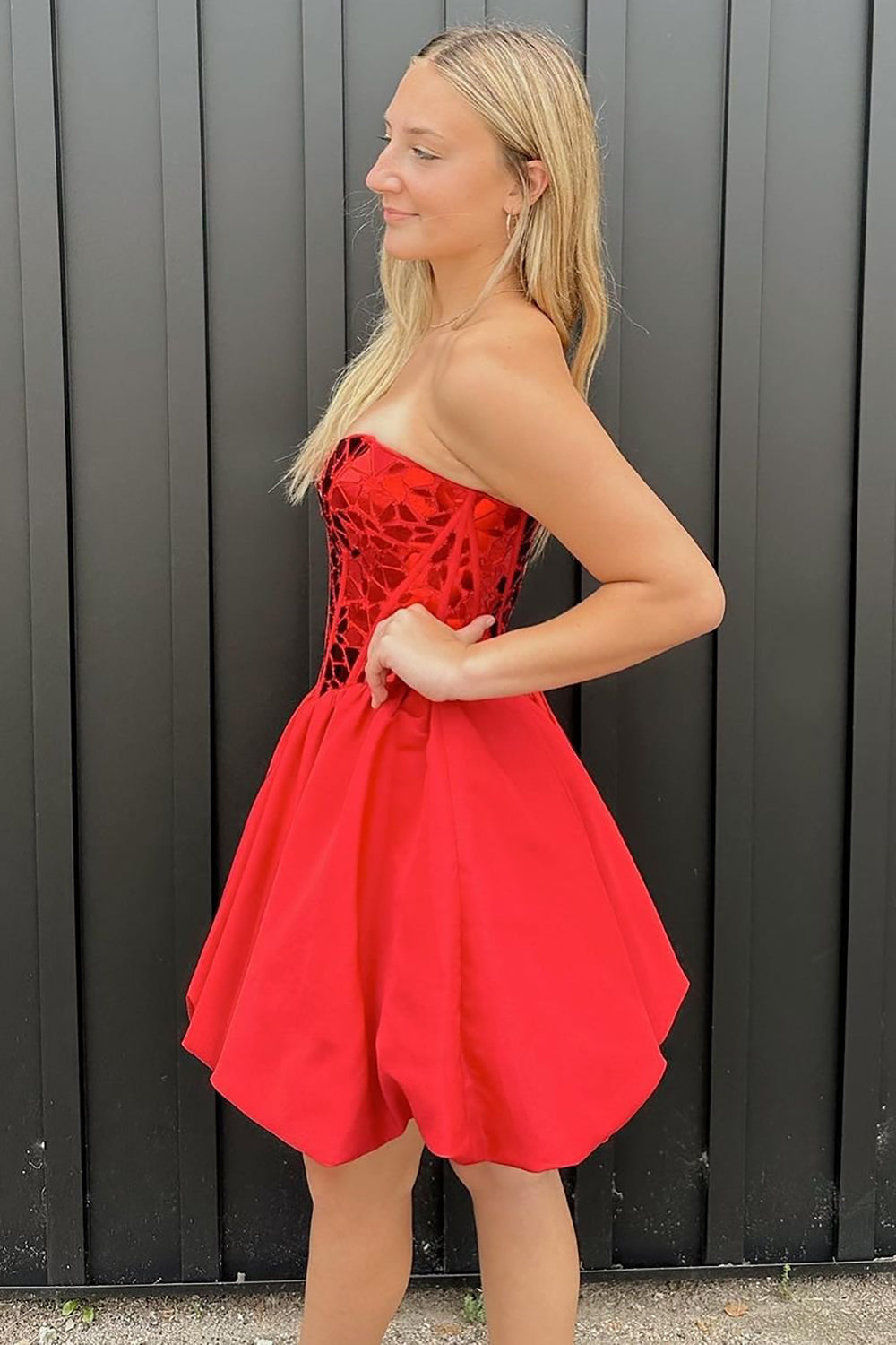 Short Red Strapless Homecoming Dress