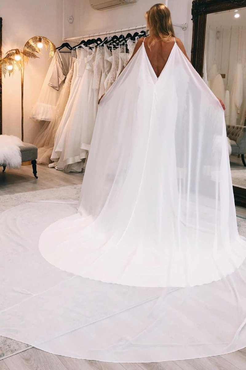 Kai | Simple White Watteau Train Boho Long Mermaid Wedding Dress - KissProm