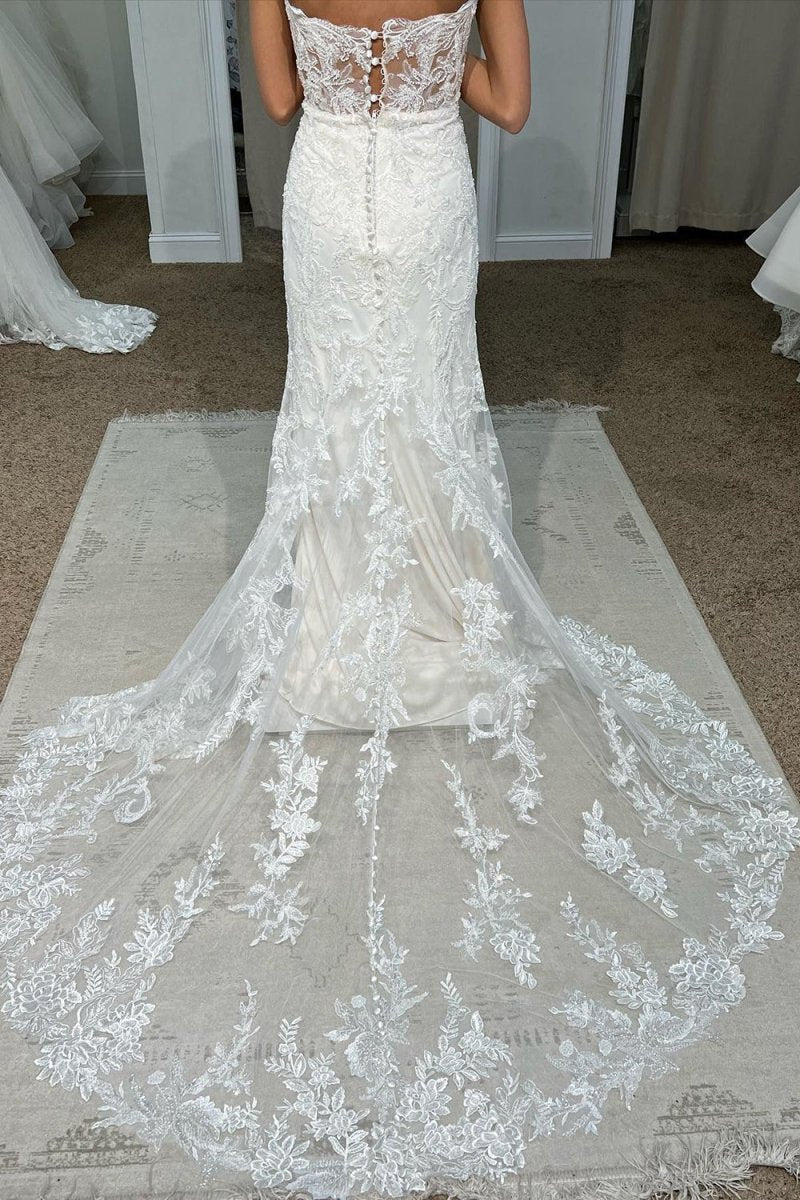 Marlowe | White Sweetheart Mermaid Long Lace Wedding Dress - KissProm