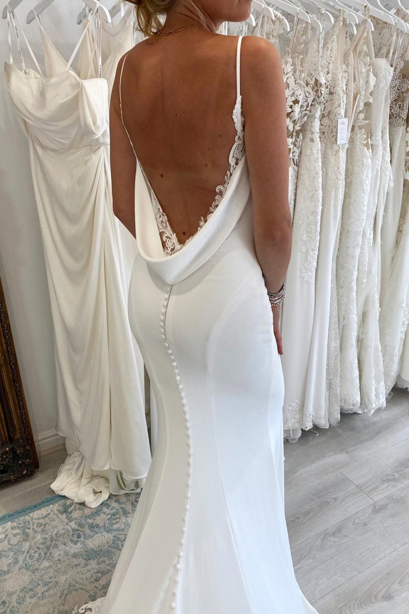 Jayda | White Spaghetti Straps Long Mermaid Boho Wedding Dress with Lace - KissProm