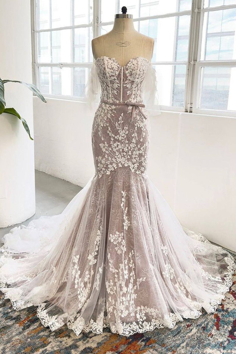 Zayla | Grey Sweetheart Corset Mermaid Wedding Dress with Appliques - KissProm