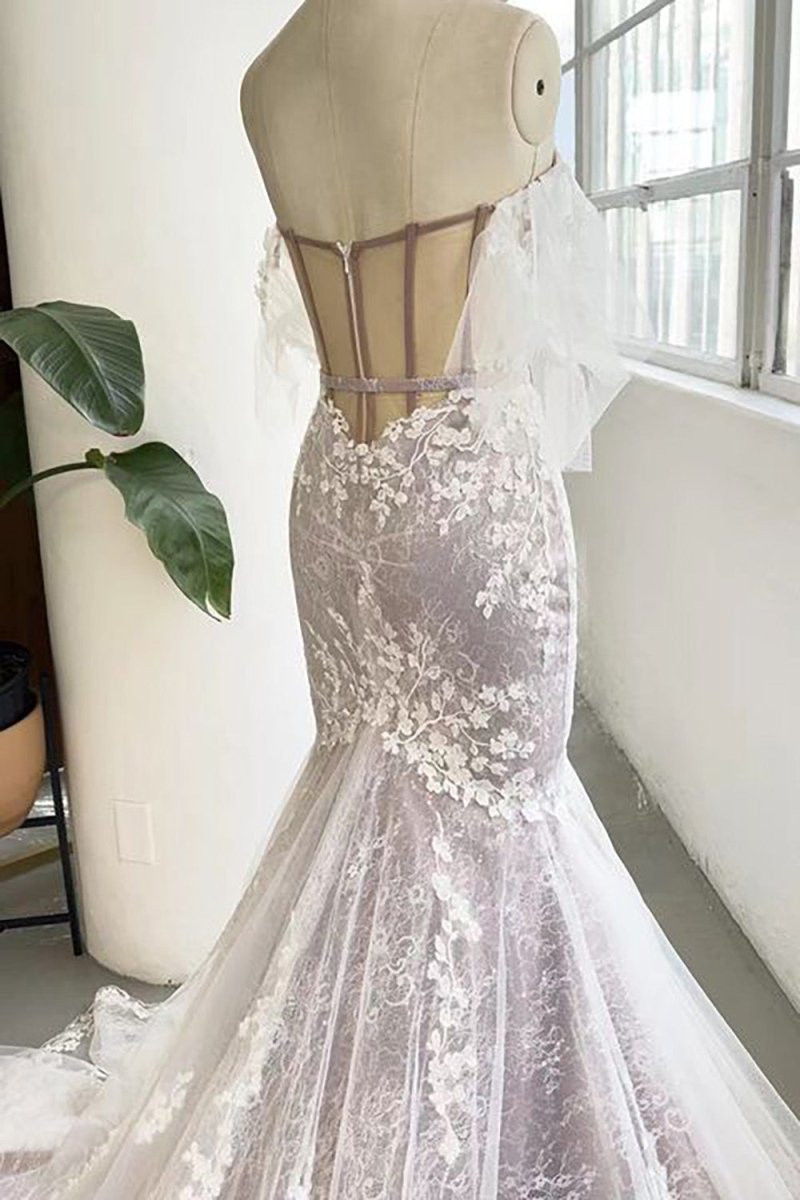 Zayla | Grey Sweetheart Corset Mermaid Wedding Dress with Appliques - KissProm