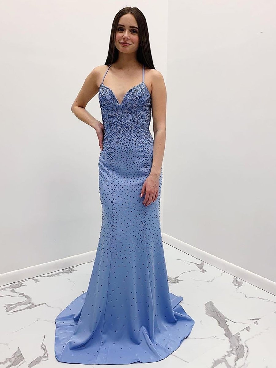 Avayah | Mermaid Blue V - Neck Long Prom Dress - KissProm