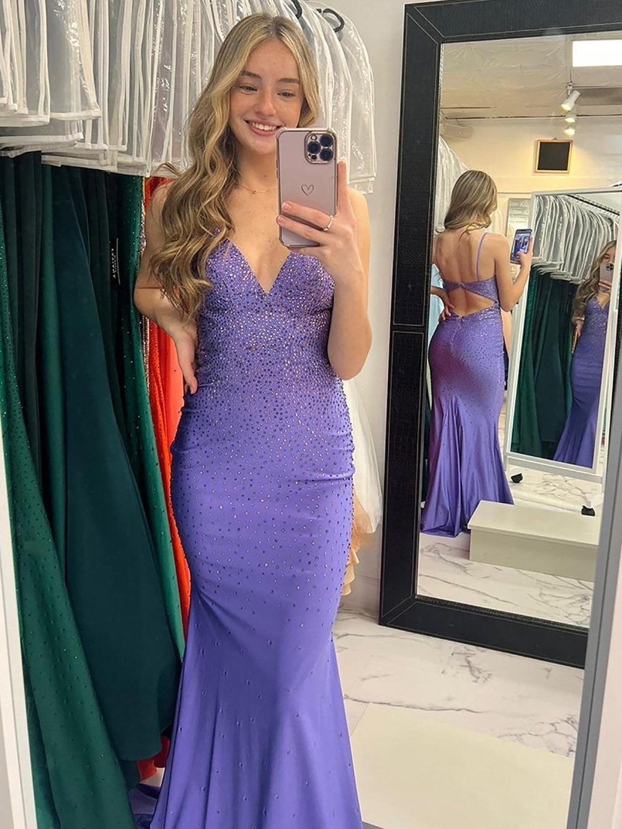 Avayah | Mermaid Blue V - Neck Long Prom Dress - KissProm