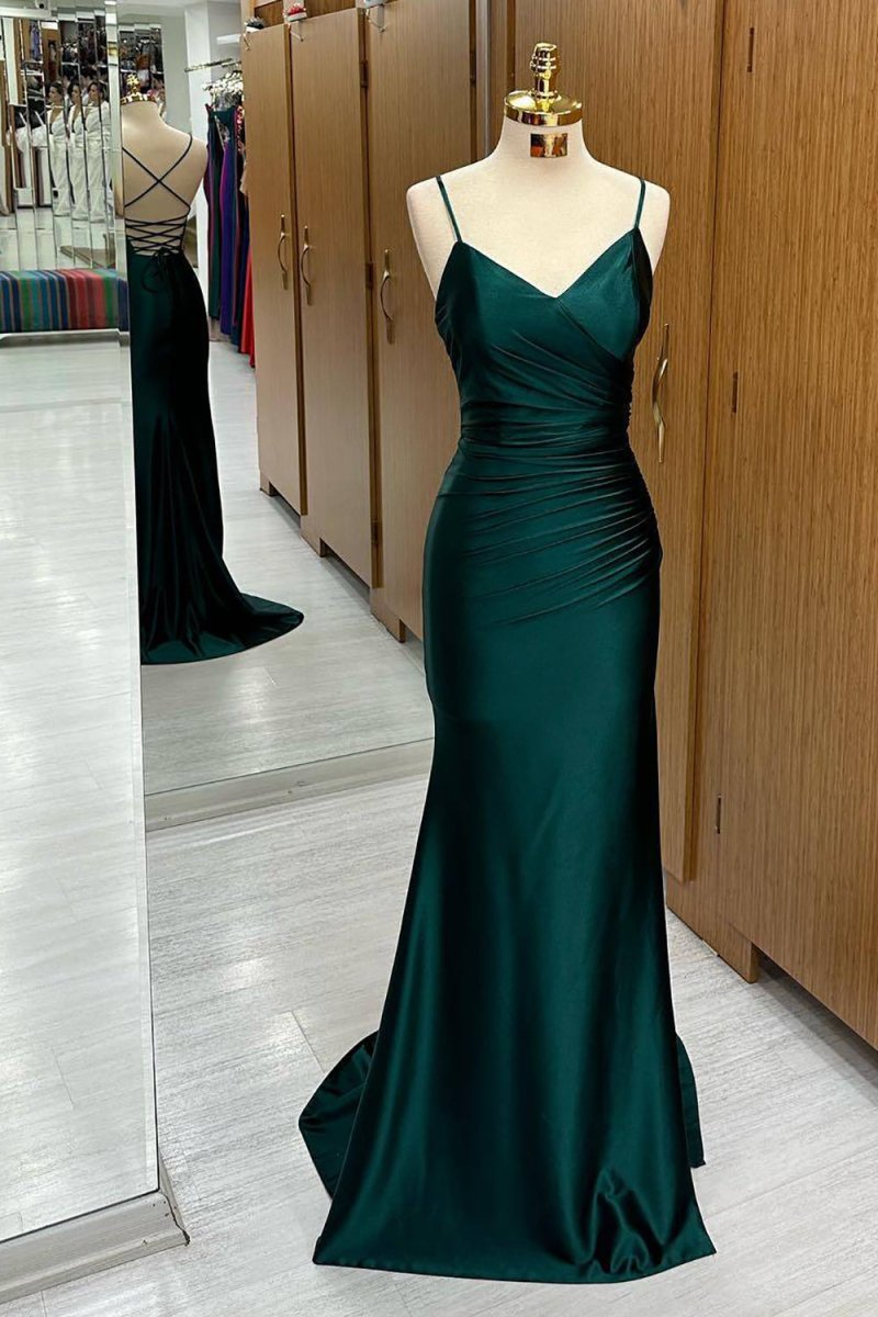 Dark Green Mermaid Satin Long Prom Dress - KissProm