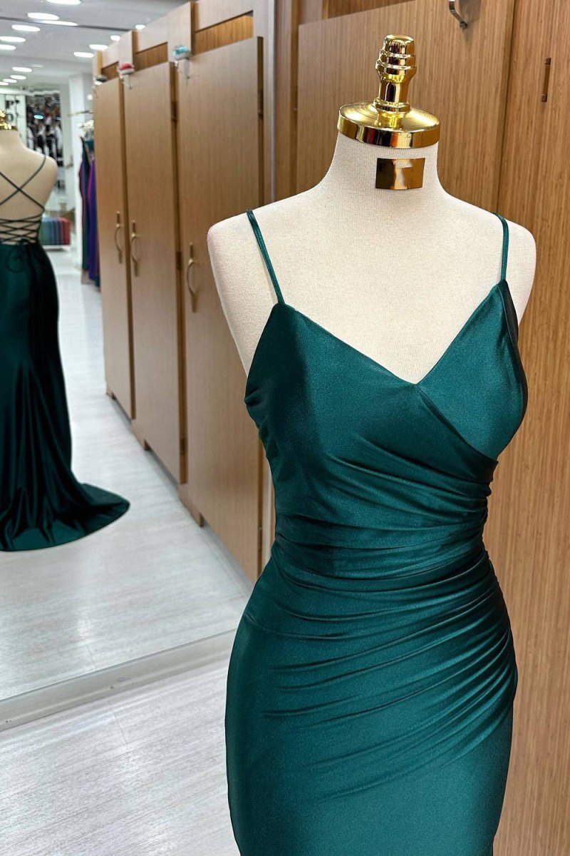 Dark Green Mermaid Satin Long Prom Dress - KissProm