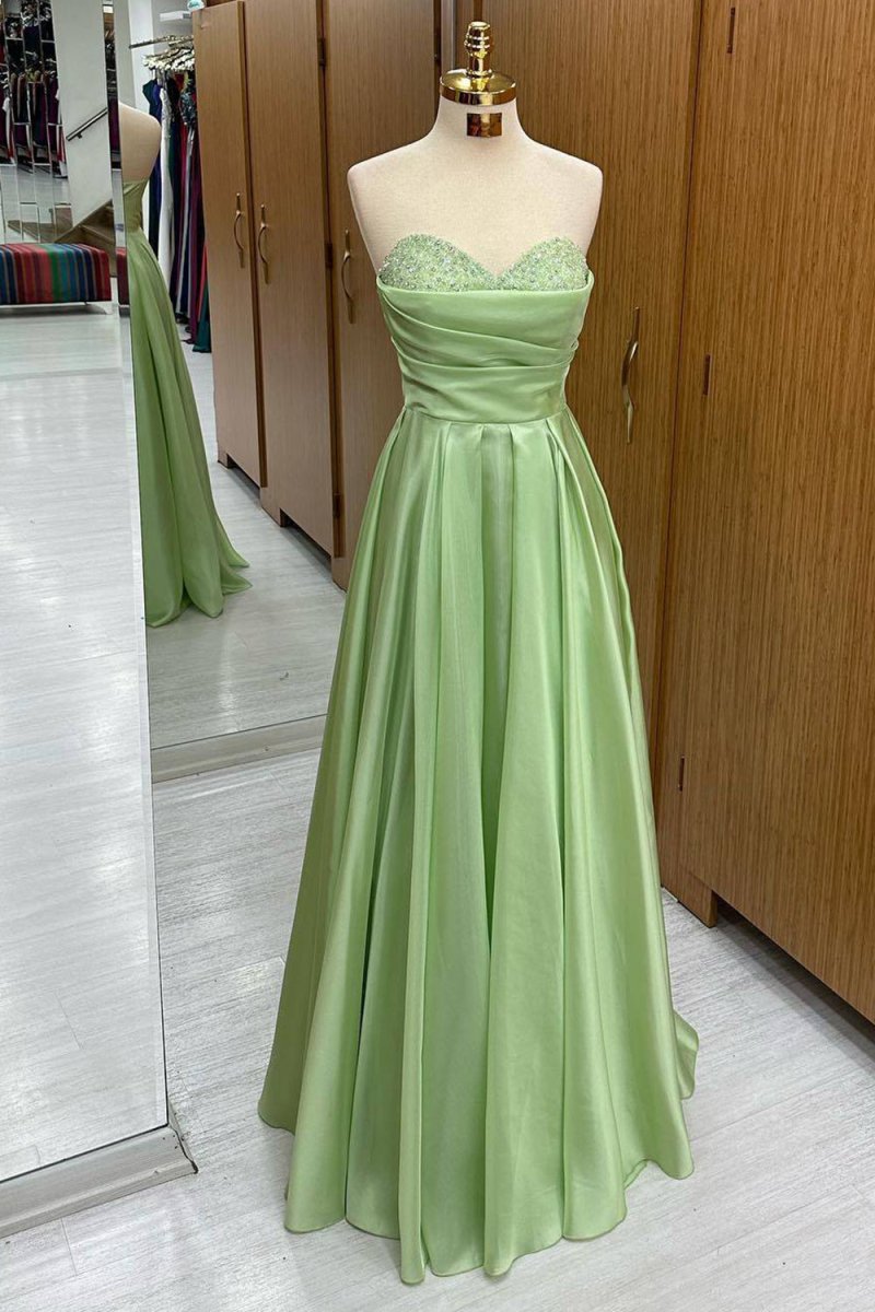 Green Sweetheart Long Sequined Prom Dress - KissProm