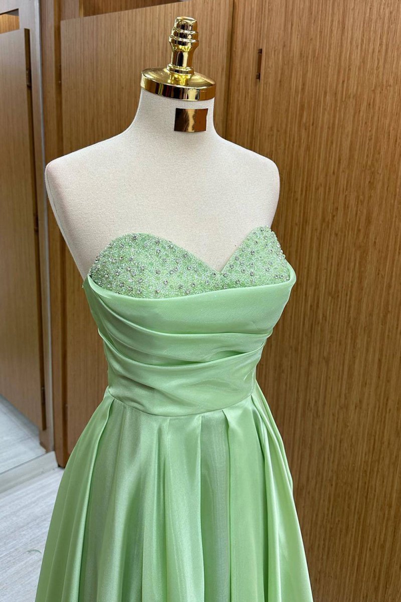 Green Sweetheart Long Sequined Prom Dress - KissProm