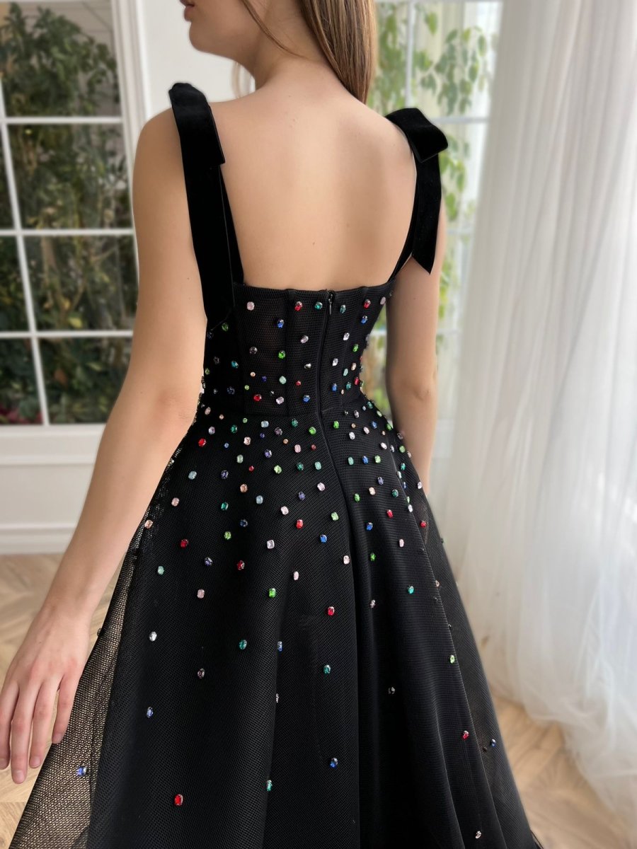 Kenzie | Tulle Bejeweled Cosmic Gown Sweep Train with Slit - KissProm