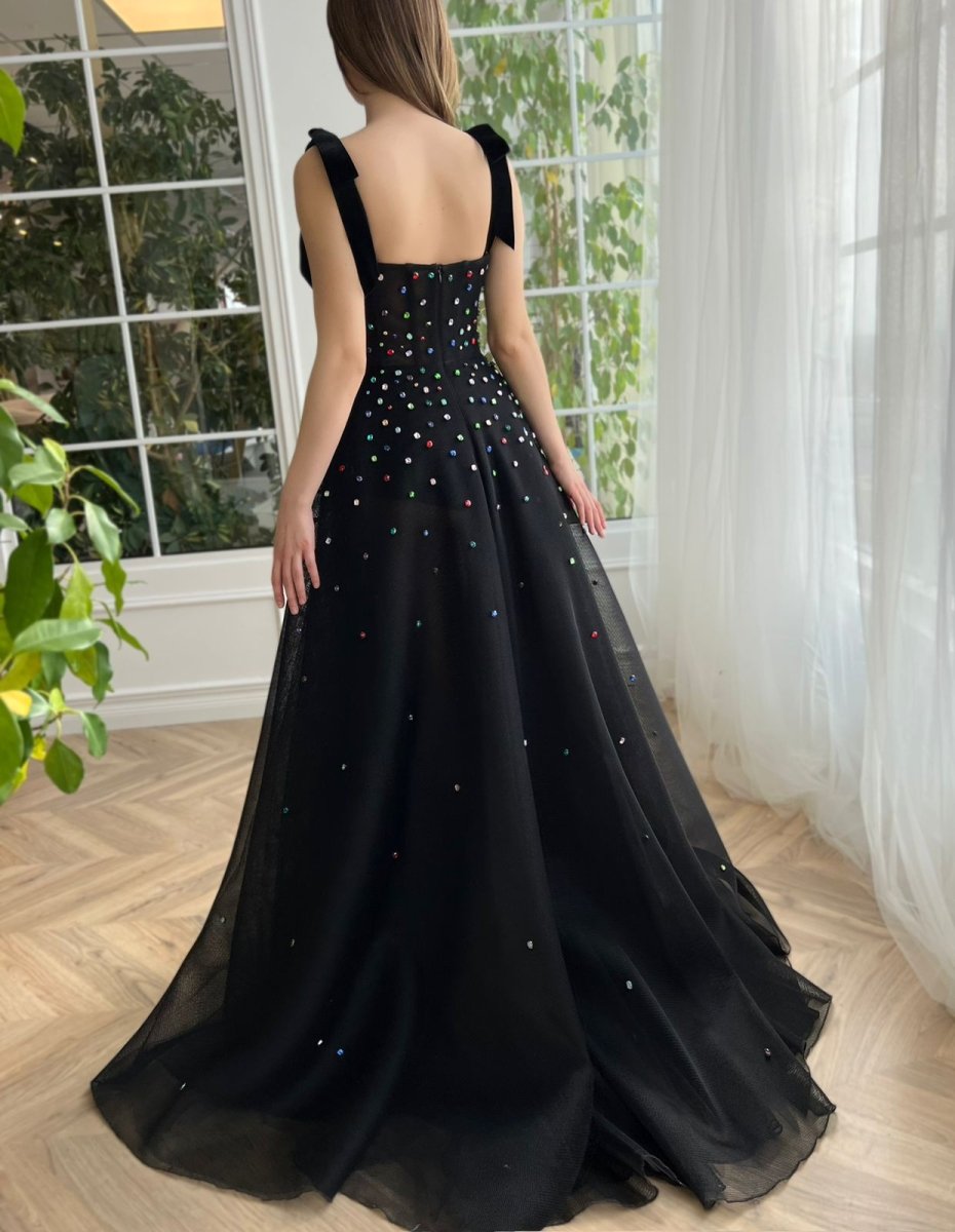 Kenzie | Tulle Bejeweled Cosmic Gown Sweep Train with Slit - KissProm