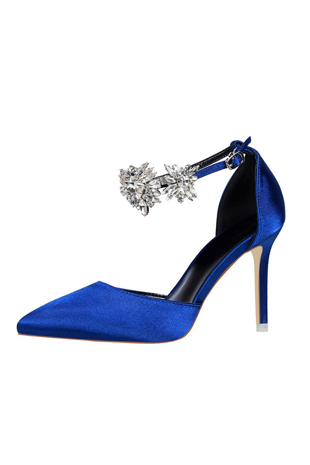 Silver Ankle Strap Prom Heels with Crystals