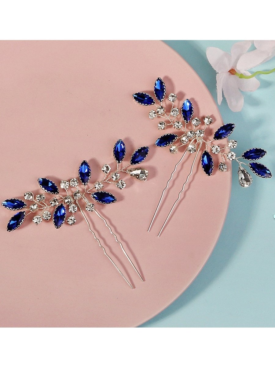 Stylish Blue Rhinestone Pearl Hair Comb 3 Pcs - KissProm