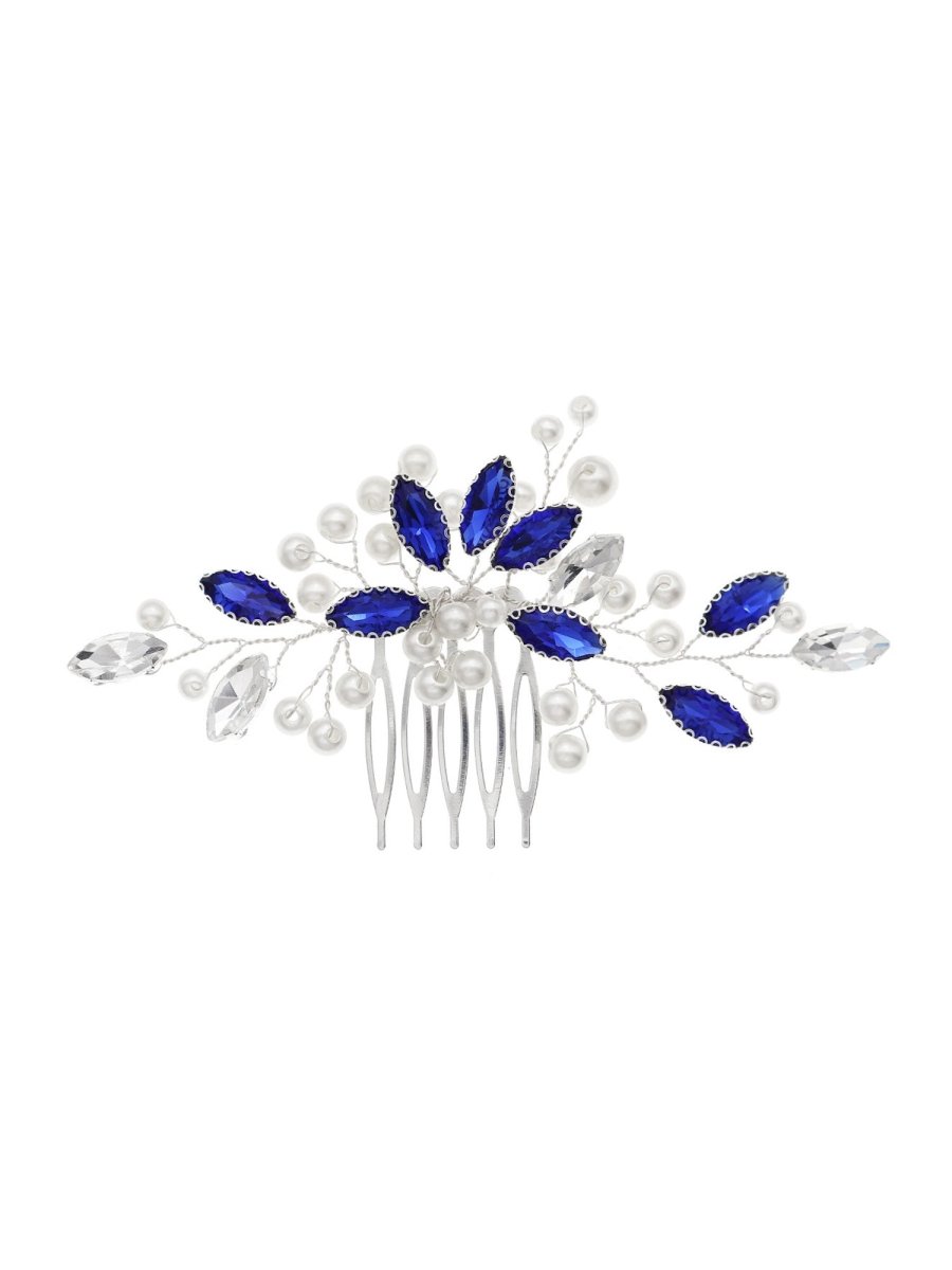 Stylish Blue Rhinestone Pearl Hair Comb 3 Pcs - KissProm