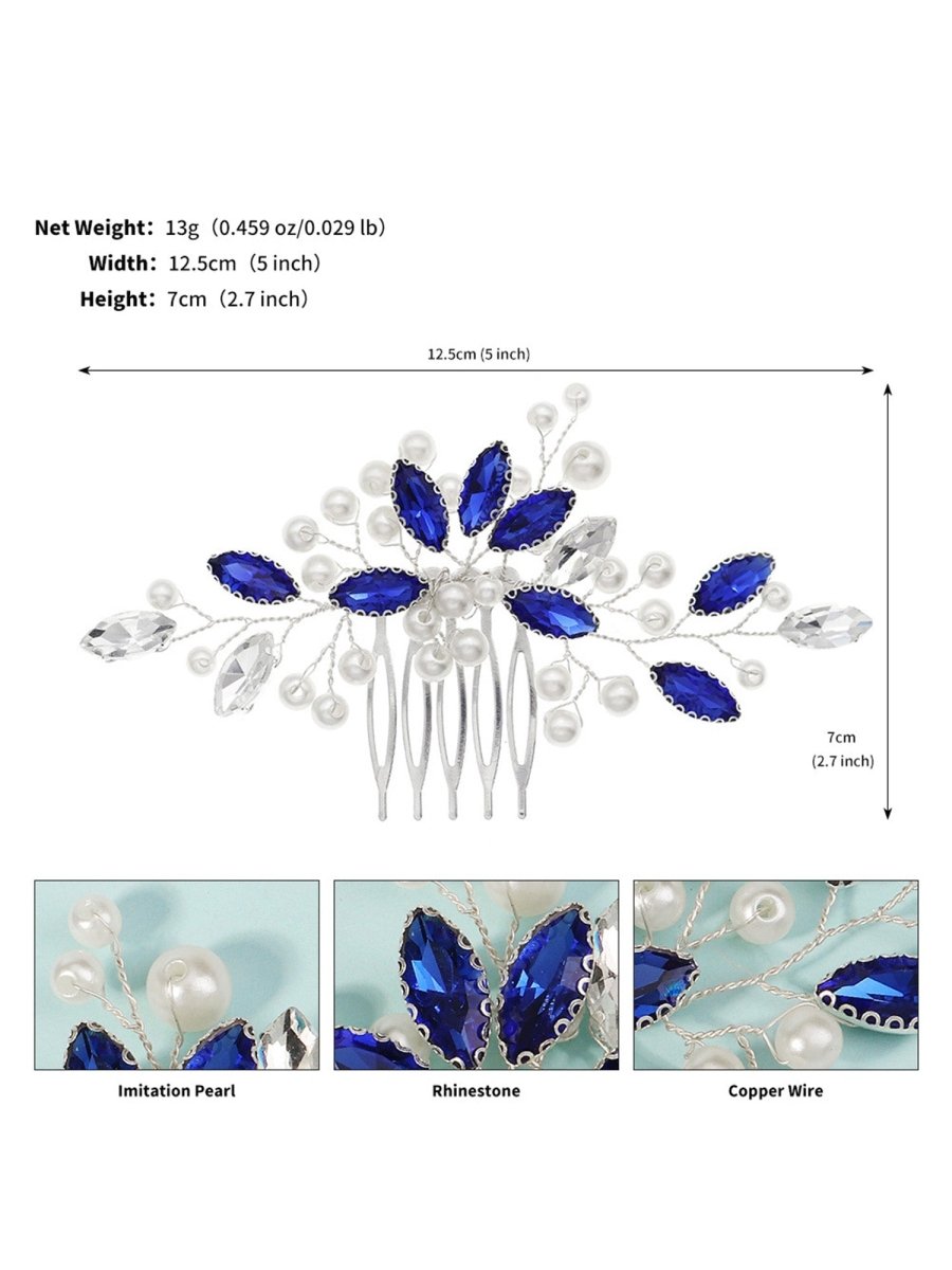 Stylish Blue Rhinestone Pearl Hair Comb 3 Pcs - KissProm